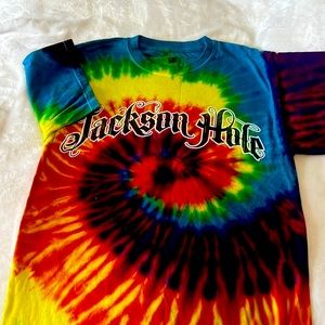 Super cute primary colored, vintage, TYE DYED Jackson Hole Wyoming T-shirt!!